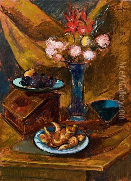 Blumen- Und Obststillleben Mit Weisgeback Oil Painting - Anton Faistauer