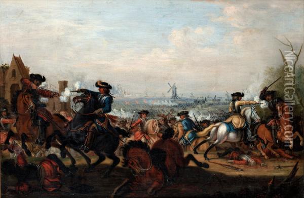 Cavalier Battle Oil Painting - Johann Philipp Lembke