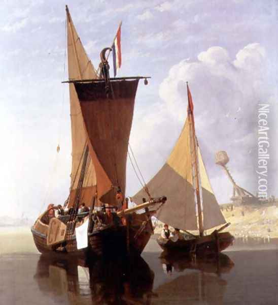 Boats on the Medway Oil Painting - Miles Edmund Cotman