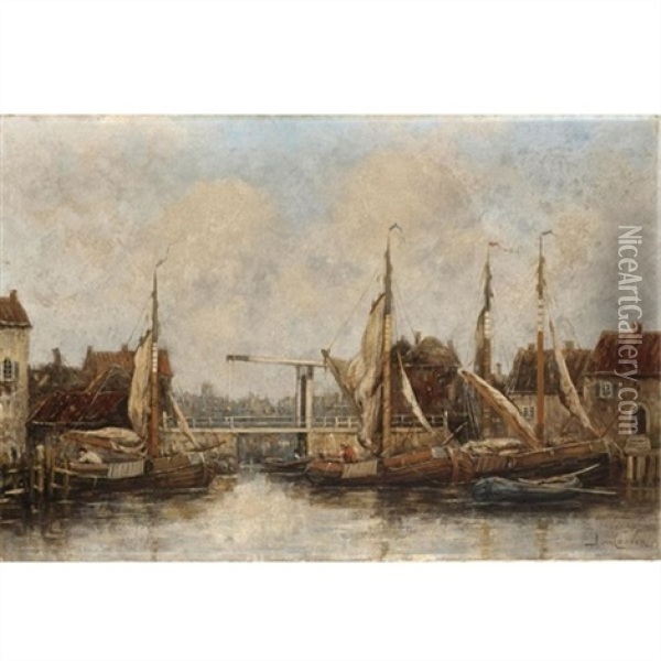 The Old Drawbridge, Zwolle Oil Painting - Hermanus Koekkoek the Younger