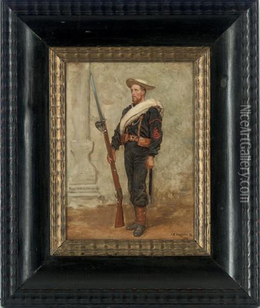Portrait Of A Blue Jacket From The Naval Brigade On Service In Egypt Oil Painting - John Evan Hodgson