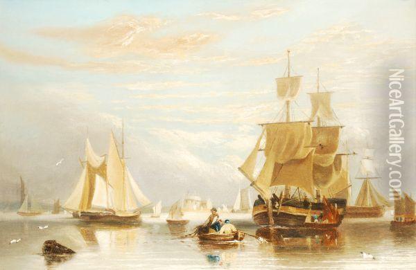 Estuary Scene With Boats At Anchor Oil Painting - Condy, Nicholas Matthews