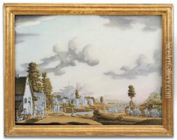 A Landscape With A Village And Military Encampment Oil Painting - Jonas Zeuner