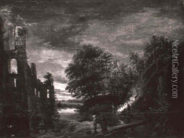 Campement De Gitans Dans Un Paysage De Riviere Oil Painting - Cornelis Huysmans