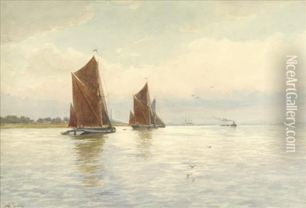 Sailing Barges Off Portsmouth Oil Painting - Frederick Charles Dixey