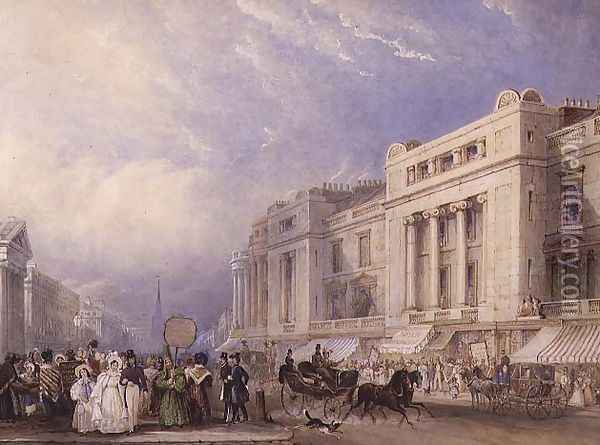 Regent Street, London, looking North, with Dickins and Jones on the right, and the Hanover Chapel on the left, 1835 Oil Painting - George (Sydney) Shepherd