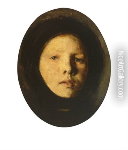 Portrait Einer Jungen Frau, Ausdrucksvoll Charakterisiert Mit Direktem Blick Zum Betrachter Oil Painting - Franz Xaver Schmid-Breitenbach