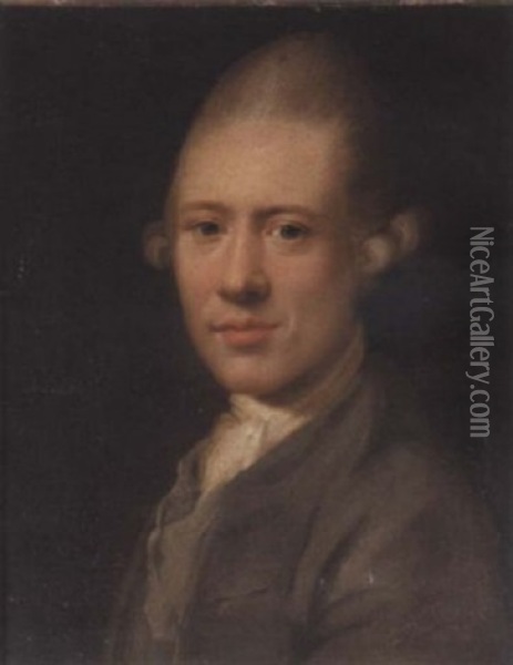 Portrait Of A Young Man In A Grey Coat With A White Cravat Oil Painting - Jens Juel