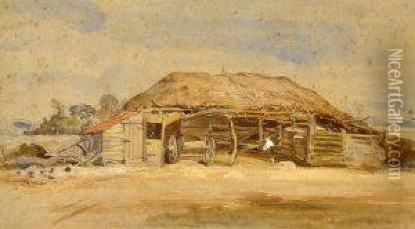 A 
Farmyard With Cattle Oil Painting - Edward Duncan