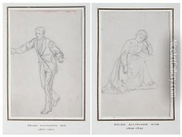 Study Of A Seated Woman, And Another, A Study Of A Man Gesturing Oil Painting - Helen Mary Elizabeth Allingham