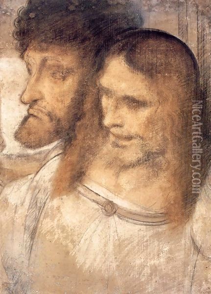 Heads of Sts Thomas and James the Greater Oil Painting - Leonardo Da Vinci