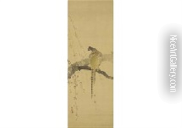 Green Pheasant Oil Painting - Kajita Masaharu