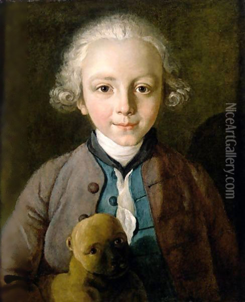 Portrait Of A Young Boy With A Dog Oil Painting - Philipe Mercier