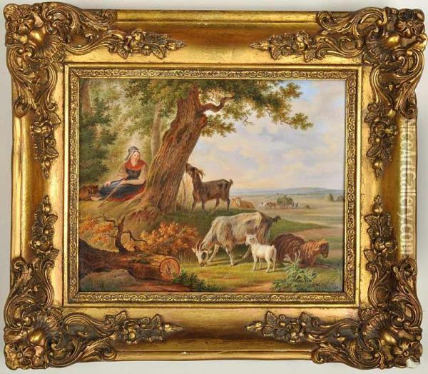 A Landscape With A Shepherd Oil Painting - Bourne Samuel & Shepherd Charles