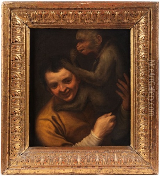 Halbbildnis Eines Knaben Mit Einem Lausenden Affen Oil Painting - Agostino Carracci
