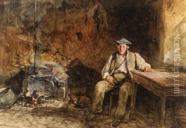 A Highland Crofter Oil Painting - John Frederick Lewis