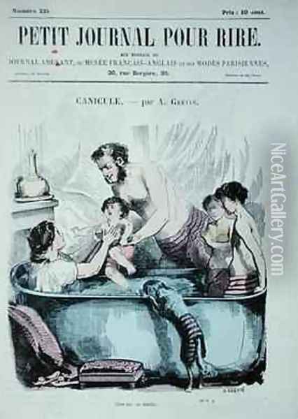 Scorching Heat The Family Bath Oil Painting - Alfred Grevin