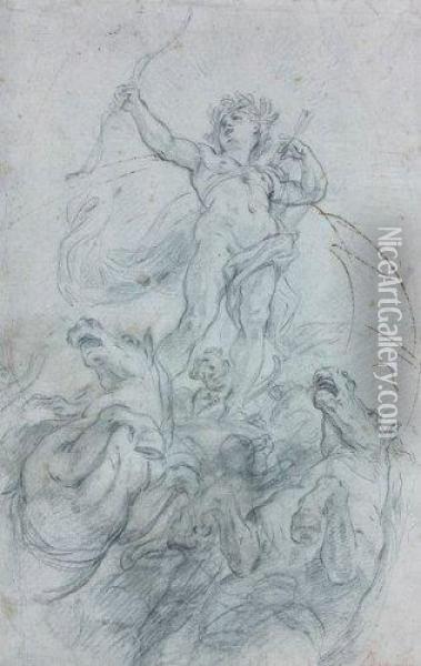Le Char D'apollon Oil Painting - Guglielmo Cortese (see COURTOIS, Guillaume)