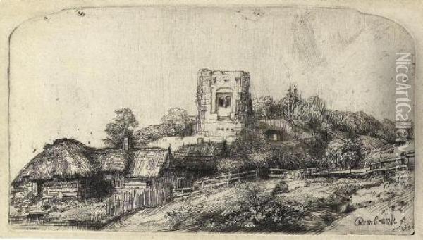 Landscape With A Square Tower (b., Holl. 218; H. 245) Oil Painting - Rembrandt Van Rijn