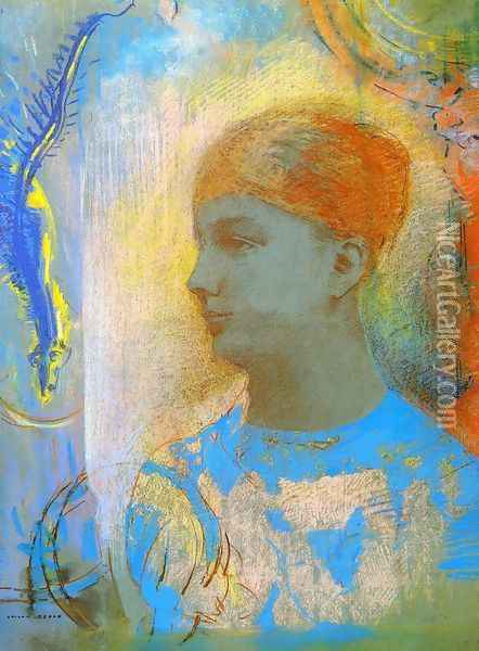 Young Girl Facing Left Oil Painting - Odilon Redon