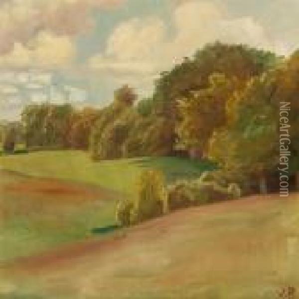 A Danish Summer Landscape Oil Painting - Julius Paulsen