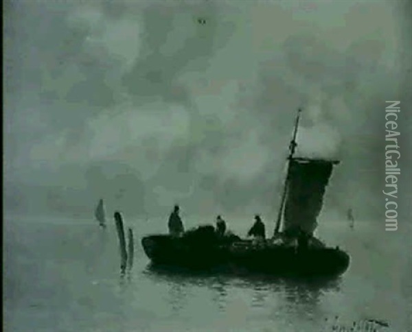 Fischerboote Auf See Oil Painting - Johann Jungblut