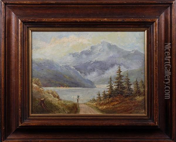 Landscape With Lake View Oil Painting - Arnost Hofbauer