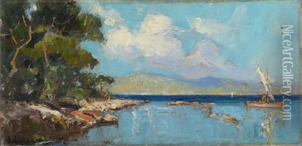 View Of The Mediterranean Coast Oil Painting - Georgi Alexandrovich Lapchine