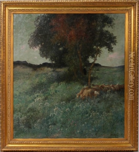 Sheep Among Wild Flowers Oil Painting - Adolf Kaufmann