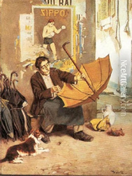 Umbrella Man Oil Painting - Edouard (John) Menta