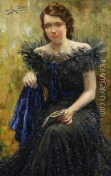 Donna In Blu Oil Painting - Riccardo Galli