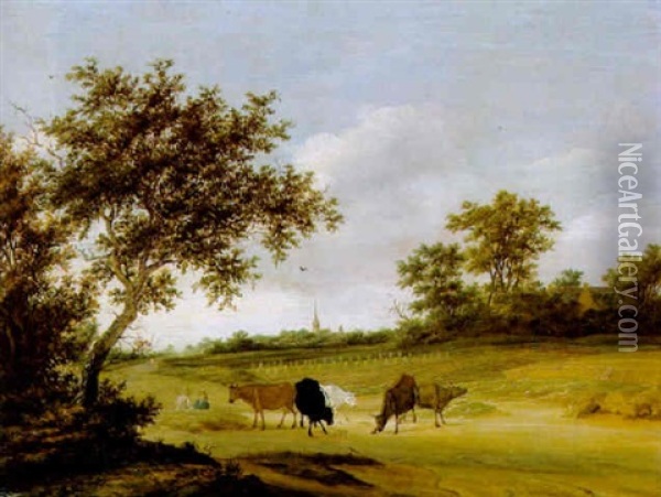 Bewaldete Landschaft Mit Zwei Hirten Und Herde Oil Painting - Jacob Salomonsz van Ruysdael