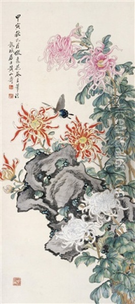 Chrysanthemum Oil Painting -  Huang Shanshou