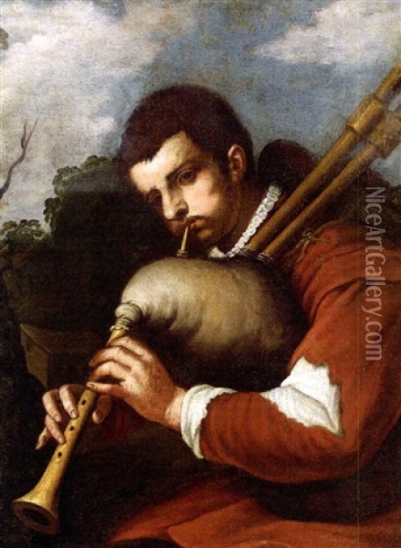 A Young Man Playing The Doodlesack Oil Painting - Domenico Feti