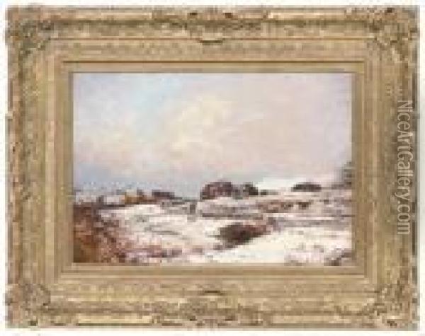 A Shepherd Driving His Flock Along A Snowy Path Oil Painting - Alexander Brownlie Docharty