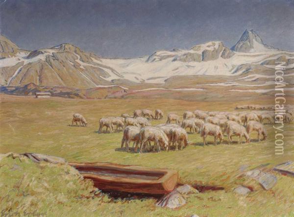 Schafherde Im Gebirge Oil Painting - Erich Erler-Samaden