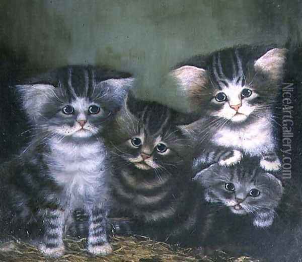 Four Kittens Oil Painting - C. Wilson