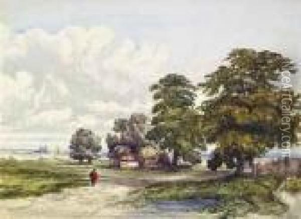 An Extensive Landscape With A Figure In The Foreground Oil Painting - William Callow