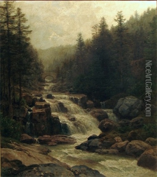 Roaring Mountain Stream Oil Painting - Hermann Pohle the Elder