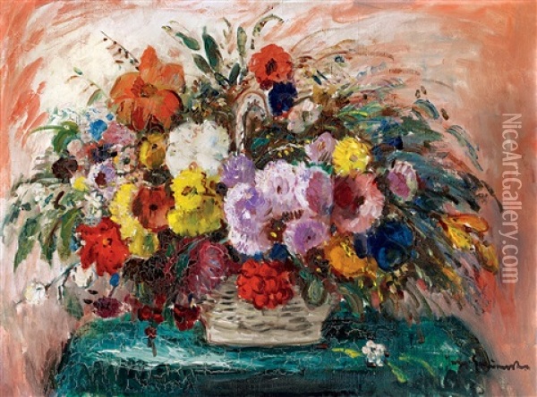 Still-life Of Flowers Oil Painting - Bela Ivanyi Gruenwald