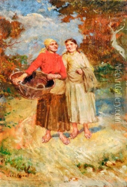 Beszelgeto Asszonyok Oil Painting - Lajos Deak Ebner
