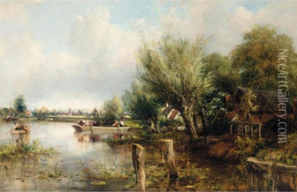 View On The Thames Near Henley Oil Painting - Frederick Waters Watts
