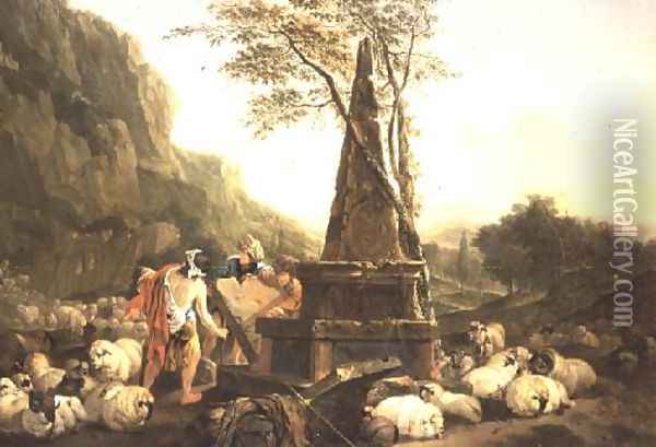 The Meeting of Jacob and Rachel at the Well Oil Painting - Johann Heinrich Roos