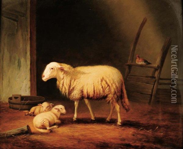 Moutons Dans La Bergerie Oil Painting - J. Mistter