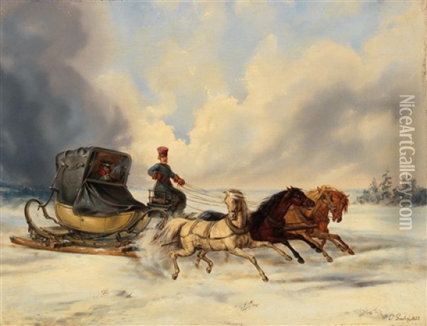 A Sleigh Ride Oil Painting - Otto Grashof