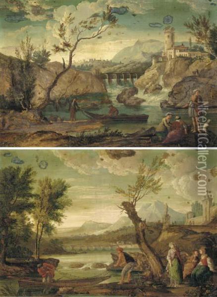 A River Landscape Oil Painting - Jean-Baptiste Lallemand