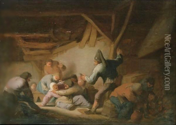Peasants Brawling In A Tavern Oil Painting - Adriaen Jansz. Van Ostade