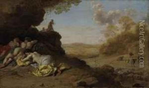 A Classical Landscape With Sleeping Nymphs Oil Painting - Dirck Van Der Lisse