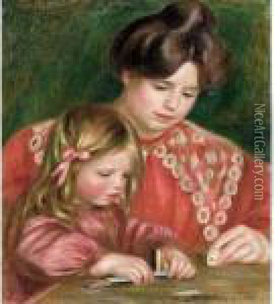 Gabrielle Et Coco Jouant Aux Dominos Oil Painting - Pierre Auguste Renoir