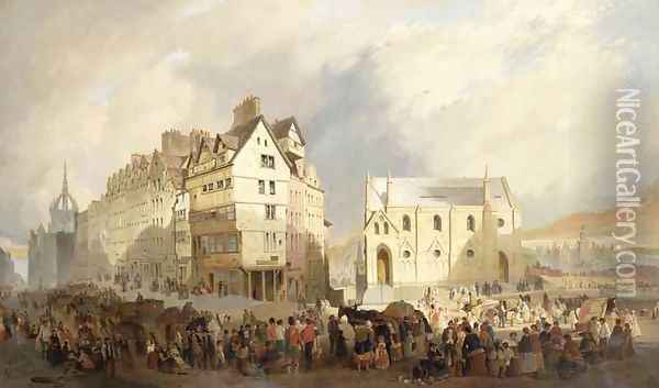 View of the Lawn Market Edinburgh Oil Painting - William Gavin Herdman